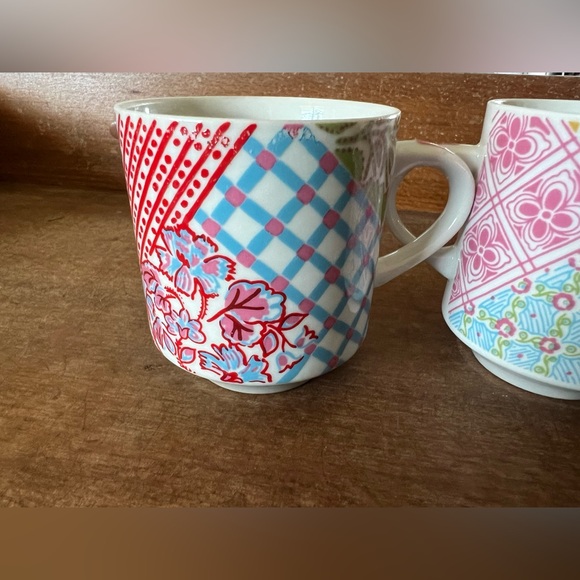 Set of 10 Patchwork Quilt Mugs Cups.  1970s.  Stackable. - Picture 3 of 8